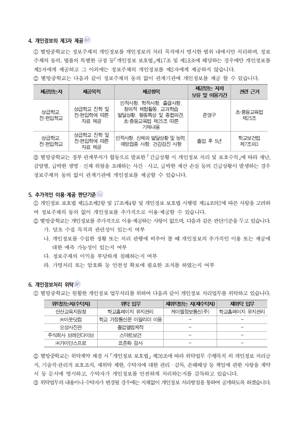2026학년도 별망중학교 개인정보 처리방침004