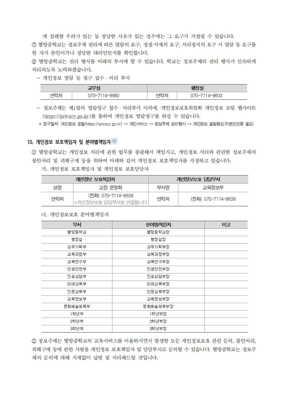 2026학년도 별망중학교 개인정보 처리방침006